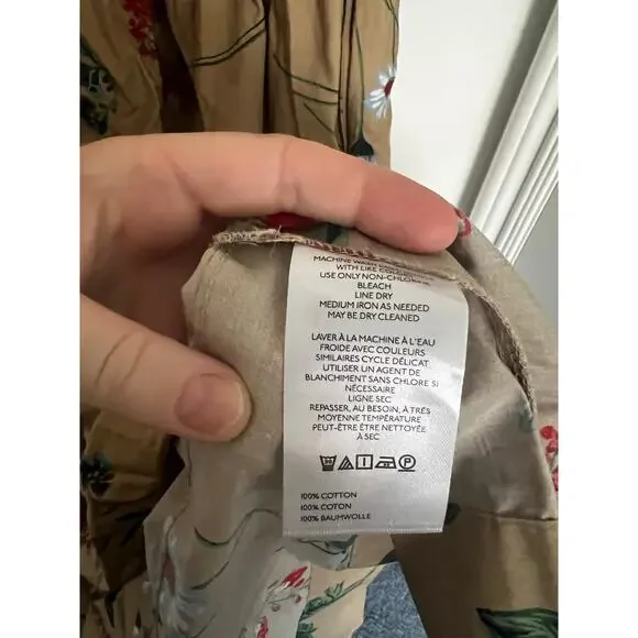 Anthropologie The Somerset Maxi Dress Cotton Tiered in Khaki Floral - Picture 7 of 8